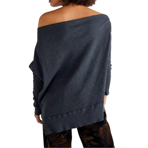 <b>Long</b> <b>Sleeve</b> <b>Off</b>-the-<b>Shoulder</b> Oversized Wool/Acrylic/Polyester/Cotton Eco-Friendly Women's Blue Breathable Anti-Wrinkle Machine - Product Image 5