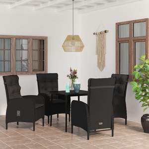 Conjunto de Comedor de Jardín de Ratán PE Negro y Acero con Recubrimiento en Polvo y Vidrio - Product Image 1