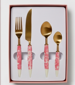 Ensemble de couverts Glam Pink Marble Handle Gold, fourchette, couteau, cuillère, cuillère à café, compatible lave-vaisselle, pour usage en cuisine - Product Image 6