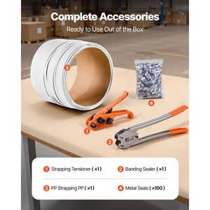 Kit Sigillatore per Nastro Resistente con Nastro in PET/PP da 100 m e 100 Sigilli Metallici per Imballaggio Manuale di Pallet - Product Image 2