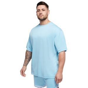 T-shirt de style baggy pour hommes personnalisé OEM fabriqué en tissu tricoté en polyester à mailles à trois lits - Product Image 4