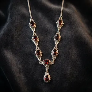 Collier en argent sterling 925 avec grenat rouge, fait main, bijoux élégants en pierres précieuses pour femmes, chaînes de mode, colliers à porter - Product Image 5