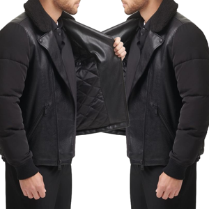 Veste en similicuir pour homme, style bomber oversize, fermeture éclair, col montant, coupe-vent, streetwear décontracté - Product Image 6