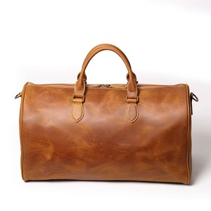 Sac de voyage décontracté pour homme en cuir véritable marron vintage, grand format, léger, pliable, écologique, avec fermeture éclair - Product Image 4