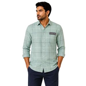Chemise à manches longues pour homme à carreaux vert menthe, gris et blanc, avec logo personnalisé, boutonnée, en coton, décontractée, vente en gros - Product Image 1