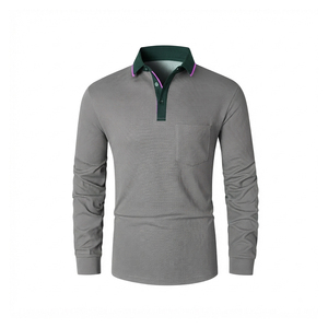 Long Sleeve Oxford for <b>Shirt</b> Chest <b>Pocket</b> Breathable Casual Fashion Patchwork Spring Autumn Transitional Season - Product Image 2