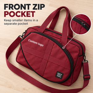 Sac de sport personnalisé pour raquette de squash avec poche avant incurvée à fermeture éclair, bandoulière amovible et poignées, sangle réglable - Product Image 5