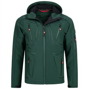 Chaqueta Impermeable con Capucha Verde para Hombre, con Cierre de Cremallera, Ropa de Invierno Informal, Corte Regular, Exterior de Poliéster - Product Image 1