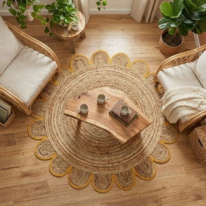 Extra Large Round <b>Scalloped</b> Jute Area <b>Rug</b> Custom Handmade Oversized Bohemian Eco-Friendly - Product Image 6