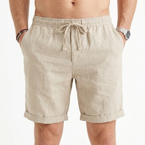 <b>Men</b> Woven Polyester 140g Anti-Wrinkle Chino <b>Shorts</b> Solid Casual Bermuda Button Fly Mid Waist Side Pockets Custom OEM Service - Product Image 2