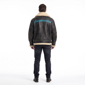 OEM Custom Distressed Goatskin Aviator <b>Jacket</b> Heavyweight Faux Shearling Winter Bomber Oversized Streetwear Outerwear - Product Image 2