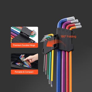 Set di chiavi esagonali a brugola da 22 pezzi, codificate a colori, con estremità sferica, metriche (1,5-10 mm) e SAE (0,050-3/8 pollici) - 22 pz. - Product Image 5