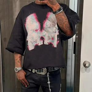 T-shirt vintage en coton épais pour homme, délavé à l'acide, impression sérigraphiée, coupe oversize, personnalisé, poids lourd - Product Image 3