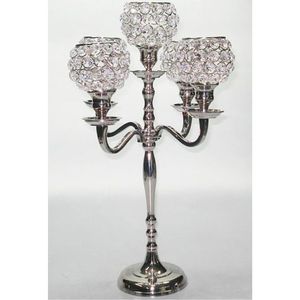 Grand candélabre doré pour centres de table de mariage, support à bougies en métal à 5 bras, Candelabros de Oro avec cristaux pour la décoration de banquets et d'hôtels - Product Image 4