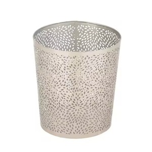 Elegante Cesto de Papel Metálico Cilíndrico con Patrón, Abierto por Arriba, Decorativo, para Interiores, Contenedor de Residuos Domésticos - Product Image 1