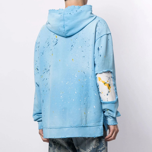 Sudadera con Capucha Oversize para Hombre, Azul Claro con Estampado, Bolsillos, Corte Regular, Informal, 100% Algodón Ecológico, Ropa Urbana de Invierno - Product Image 3