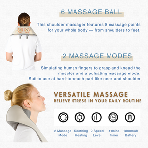 Masseur d'épaule électrique, massage Shiatsu chauffant pour soulager la douleur, relaxation musculaire, contrôle de la minuterie rechargeable, batterie 1800mAh - Product Image 3