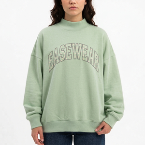 Women Custom Logo Oversized Mockneck Pullover Cotton Fleece <b>Drop</b> Shoulder Casual Loose Fit Sweatshirt - Product Image 1