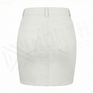 Jupe crayon mini en jean taille haute pour femme, couleur unie, style décontracté avec poches, coupe ajustée, toutes saisons, tissu tissé - Product Image 2