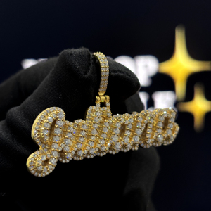 Colgante Personalizado con Nombre, Plata de Ley 925, Chapado en Oro, Moissanita VVS, Letra Escrita Estilo Hip Hop, Collar con Dije - Product Image 3