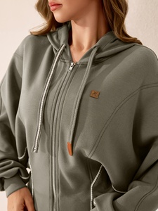 OEM Factory Custom Women High Waisted <b>Zip</b> Up Hooded <b>Sweatshirt</b> Jogger Pants Two Piece Sportswear Set - Product Image 4