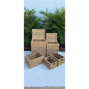 Cestas Tejidas de Jacinto de Agua Natural Premium de Vietnam, Bandeja Decorativa Rectangular de Colores con Tapa, Baúl de Almacenamiento Artesanal - Product Image 5