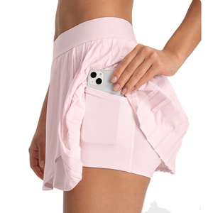 Falda pantalón plisada rosa bebé para mujer, cintura elástica, pantalones cortos deportivos, color sólido, tela transpirable. - Product Image 4