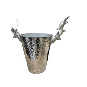 Seau à glace en métal martelé avec poignées en bois de cerf, style vintage, qualité alimentaire, fait main, pour les fêtes de Noël - Product Image 1