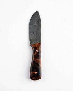 Manche en bois de burl naturel authentique avec outil utilitaire d'extérieur en acier Damas fixe - Product Image 3
