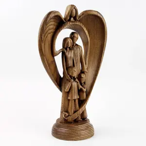 Sculpture de bénédiction familiale, ange gardien, figurine en bois, famille avec enfants, décoration religieuse pour la maison, cadeau de Pâques pour la famille - Product Image 5