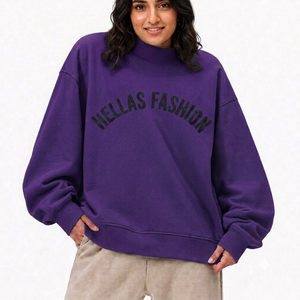 Sudadera Ligera de Algodón con Cuello Alto para Mujer, Bordado Personalizado, Hombros Caídos, Estilo Casual - Product Image 1
