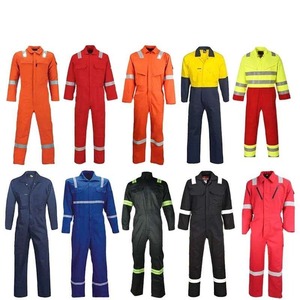 Men's <b>Red</b> Work Coverall With Reflective Stripes Cotton <b>Material</b> Safety Uniform - Product Image 5