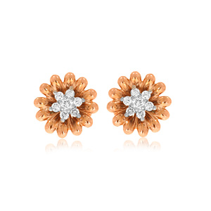 ต่างหูเม็ดกลมลายดอกไม้ทรงกลมสีโรสโกลด์14K ทันสมัยสำหรับผู้หญิงเครื่องประดับเพชรสำหรับปลูกในห้องทดลองแบบเรียบง่าย - Product Image 4