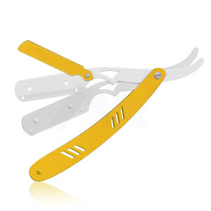 Rasoirs de toilettage jaunes et blancs haut de gamme, faits à la main, à verrouillage pivotant, en acier inoxydable, pour un rasage soyeux et précis, jetables pour barbiers - Product Image 1