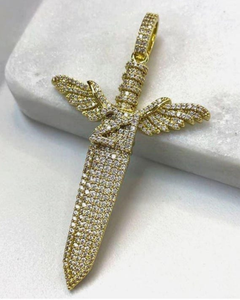 Colgante de Lujo para Hombre, Chapado en Oro de 18k sobre Plata de Ley, con Micro Pavé de Moissanita, Diseño de Alas de Espada, Estilo Hip Hop Rapper Bling - Product Image 1