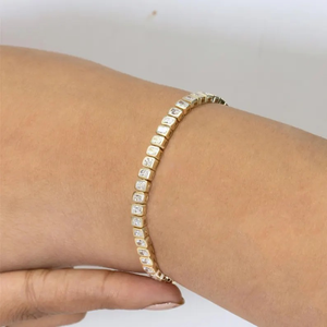 6.00 TCW Radiant Cut VVS Diamond Tennis Bracelet 925 Silver <b>Gold</b> Plated Bezel <b>Set</b> Womens Engagement Anniversary Gift - Product Image 2