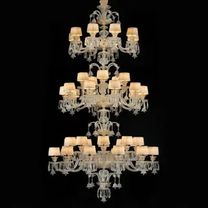 Lustre en cristal importé, 43 lumières, trois niveaux, abat-jour en tissu de luxe, lampe de plafond pour salon, hôtel, villa - Product Image 1