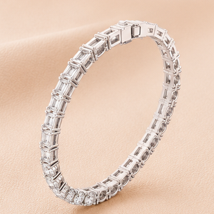 <b>Baguette</b> Emerald Cut Diamond Tennis <b>Bracelet</b> for Women Luxury Bridal Wrist Jewelry IGI Certified 14KT Gold Silver Rose Gold Gift - Product Image 6