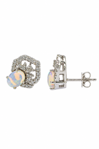 Diamond and <b>Opal</b> <b>Earring</b> in 92.5 Sterling Silver KLST-30986 - Product Image 3