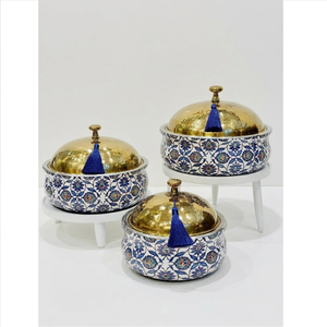 Casserole isotherme classique en acier inoxydable émaillé, motif toile bleue, plat de service pour fondue, pot thermique à double paroi - Product Image 5