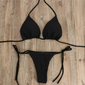 Ensemble de bikini deux pièces pour femmes, couleur unie, haut triangle, bas string, spandex, polyester, maillot de bain, style simple - Product Image 3