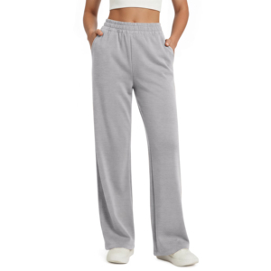 Pantalon de survêtement large pour femme, 100 % coton, taille élastique, matière respirante, logo personnalisé - Product Image 5