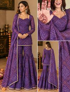 Purple Digital Printed <b>Kurta</b> Set With Palazzo And Dupatta Women's Traditional <b>Indian</b> Pakistani Style Party Wear Ankle Length Fit - Product Image 4