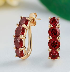 Round Red <b>Garnet</b> <b>Earrings</b> in 925 Sterling Silver with 18K Gold Plating Small Stud <b>Earring</b> Everyday Wear Wedding Gift for Women - Product Image 4