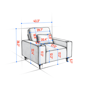 Fauteuil individuel moderne et confortable en chenille à assise profonde, avec porte-gobelet en acier inoxydable brossé et coussin décoratif, pour salon - Product Image 4