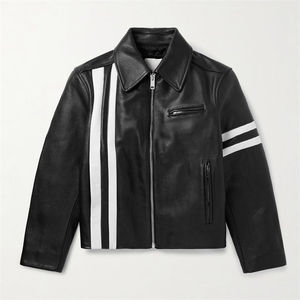 OEM Custom Fashionable Trend High-quality Slim-fit <b>Zip</b> <b>Fastening</b> Jacket Customized Attractive Striped Leather Jacket for Men's - Product Image 3