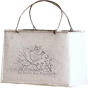 Jardinière vintage en métal en forme de sac à main, pot de fleurs rectangulaire suspendu en fer vieilli avec poignée, jardinières à oiseaux embossées style ferme - Product Image 1