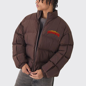 New Article Men's Brown Puffer Jacket Stand Collar Windproof Zipper Closure Casual Winter Coat Thick Polyester Filling Loose Fit - Product Image 1