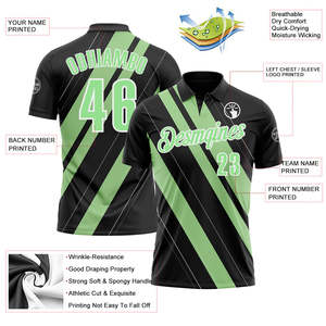 Custom Sublimated <b>Soccer</b> Jersey Men's Short Sleeve Black Green Striped Quick Dry Polo Shirt Adult Regular Fit Team Apparel - Product Image 3
