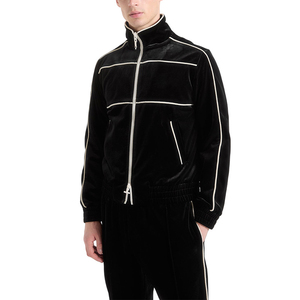Ensemble de survêtement en velours marron foncé pour homme, 2 pièces, fermeture éclair intégrale, couleur unie, décontracté, avec poches latérales, coupe classique, pour l'automne - Product Image 2